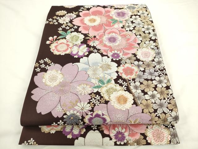 平和屋着物●六通柄袋帯 唐織 八重桜 金銀糸 正絹 逸品 AABL2166pf