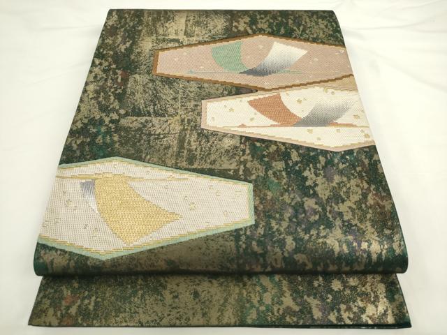 平和屋着物●太鼓柄袋帯 絽刺し 区限刺繍 飛鶴文 金糸 引箔 正絹 逸品 AABL2172pf
