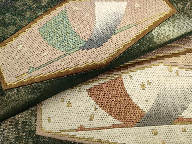 平和屋着物●太鼓柄袋帯 絽刺し 区限刺繍 飛鶴文 金糸 引箔 正絹 逸品 AABL2172pf