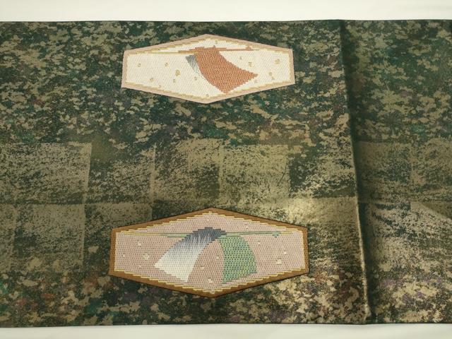 平和屋着物●太鼓柄袋帯 絽刺し 区限刺繍 飛鶴文 金糸 引箔 正絹 逸品 AABL2172pf