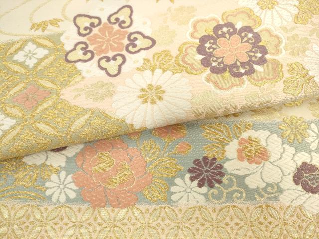 平和屋着物●六通柄袋帯 唐織 横段花文 金糸 正絹 逸品 AABL2208pf