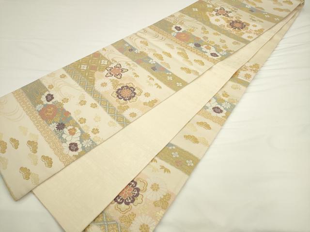 平和屋着物●六通柄袋帯 唐織 横段花文 金糸 正絹 逸品 AABL2208pf