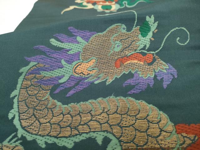 平和屋着物●アンティーク 大正ロマン 丸帯 引き抜き帯 唐織 龍 正絹 逸品 AABL2213pf