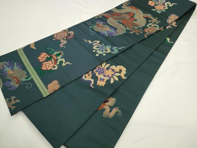 平和屋着物●アンティーク 大正ロマン 丸帯 引き抜き帯 唐織 龍 正絹 逸品 AABL2213pf