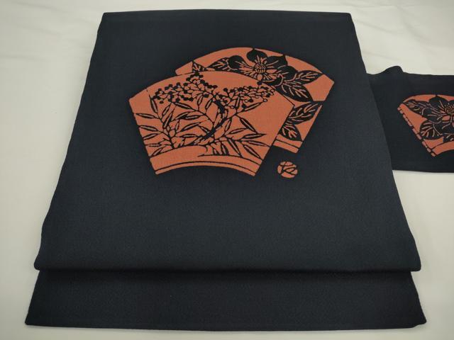平和屋着物●九寸名古屋帯 作家物 地紙重ね草花文 草木手染 鬼しぼ縮緬 正絹 逸品 AABL2215pf