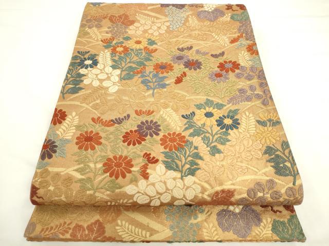 平和屋着物●六通柄袋帯 唐織 草花文 金糸 正絹 逸品 AABL2220pf