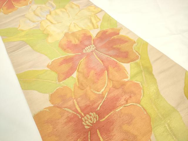 平和屋着物◎六通柄袋帯 草花文 金糸 正絹 逸品 AABL2224pf