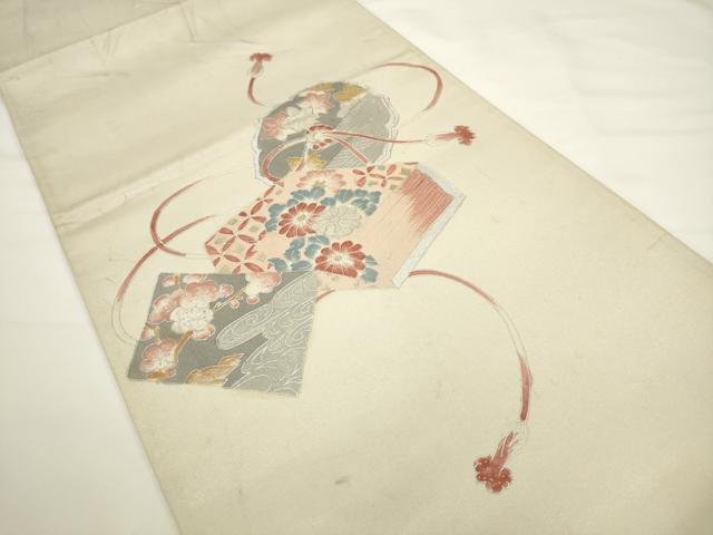 平和屋着物◎太鼓柄袋帯 花文箱 銀糸 正絹 逸品 AABL2229pf