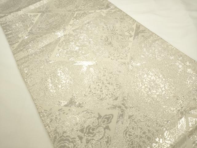 平和屋着物◎全通柄袋帯 花菱文 銀糸 正絹 逸品 AABL2239pf