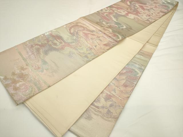 平和屋着物◎六通柄袋帯 唐織 流水舞蝶文 銀糸 正絹 逸品 AABL2243pf