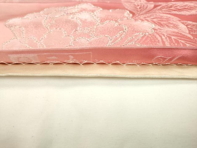 平和屋着物◎両面全通柄袋帯 牡丹文 銀糸 正絹 逸品 AABL2245pf