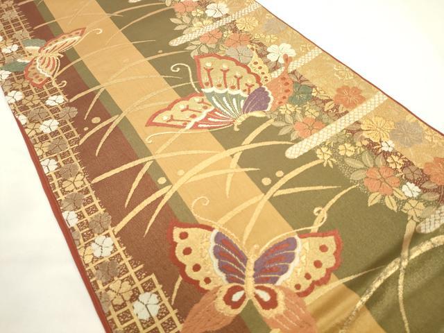 平和屋着物◎六通柄袋帯 唐織 舞蝶文 金糸 正絹 逸品 AABL2247pf