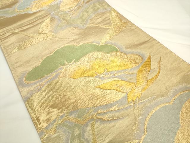 平和屋着物◎六通柄袋帯 飛鶴風景文 金糸 正絹 逸品 AABL2253pf