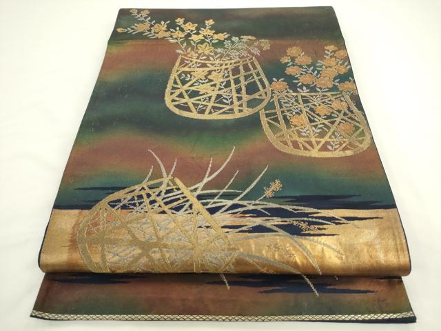 平和屋着物◎六通柄袋帯 花篭文 金銀糸 正絹 逸品 AABL2256pf