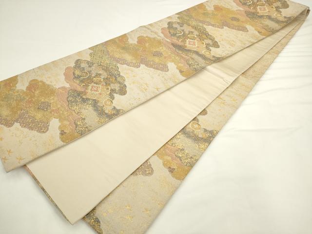 平和屋着物◎六通柄袋帯 瑞鳳 雲取り花文 金糸 正絹 逸品 AABL2266pf