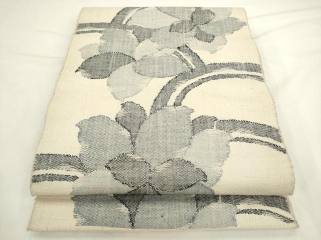 平和屋着物◎八寸名古屋帯 御所つむぎ 草花文 正絹 逸品 AABL2273pf
