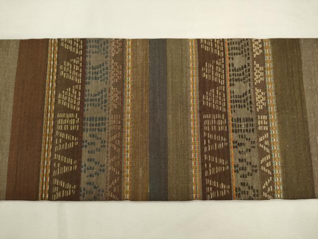 平和屋着物◎九寸名古屋帯 紬地 横段文 金糸 正絹 逸品 AABL2277pf