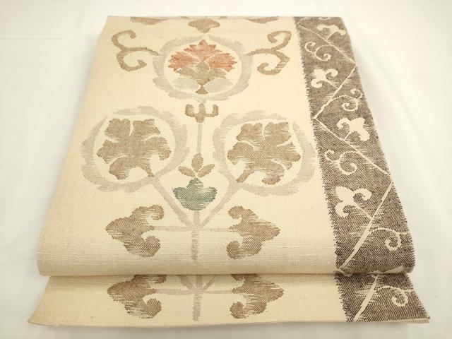 平和屋着物◎八寸名古屋帯 紬地 飾花文 正絹 逸品 AABL2282pf