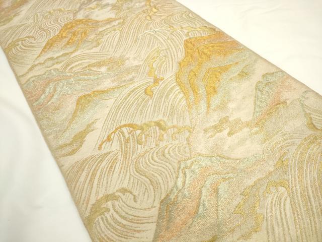平和屋着物◎六通柄 京本袋帯 立波風景文 金糸 正絹 逸品 AABL2292pf