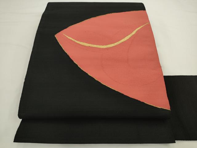 平和屋着物●綴れ 八寸名古屋帯 幾何学文様 黒地 金糸 正絹 逸品 AABL2297pf