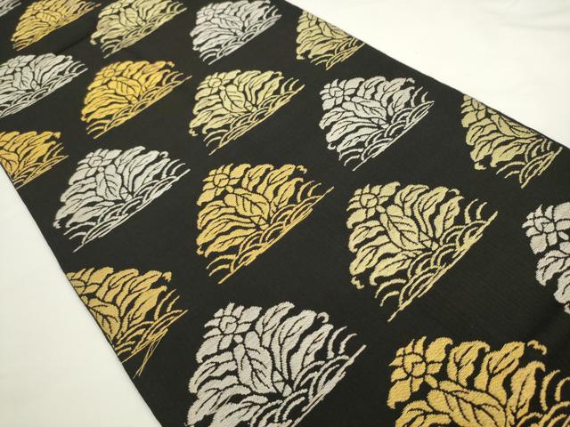 平和屋着物●全通柄 本袋帯 名物裂 黒地 金銀糸 正絹 逸品 AABL2304pf