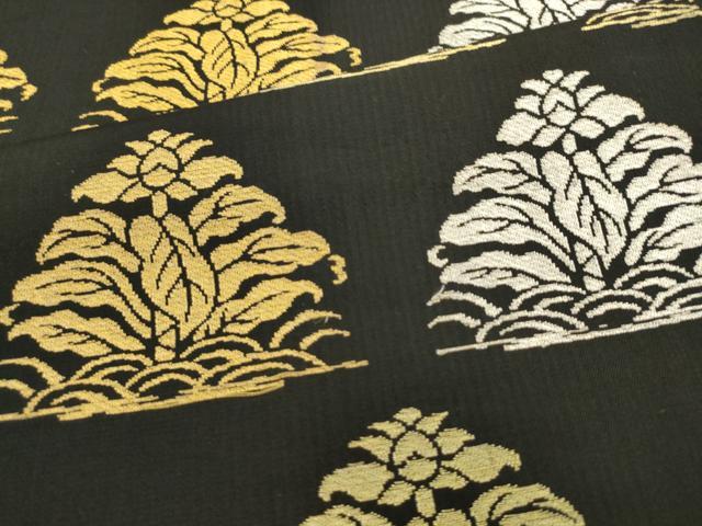 平和屋着物●全通柄 本袋帯 名物裂 黒地 金銀糸 正絹 逸品 AABL2304pf