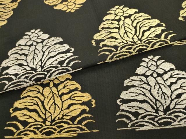 平和屋着物●全通柄 本袋帯 名物裂 黒地 金銀糸 正絹 逸品 AABL2304pf