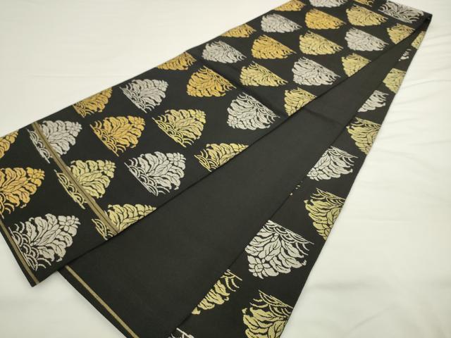 平和屋着物●全通柄 本袋帯 名物裂 黒地 金銀糸 正絹 逸品 AABL2304pf