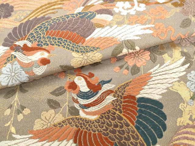平和屋着物●綴れ 六通柄袋帯 唐織 立波鳳凰花文 金糸 正絹 逸品 AABL2306pf