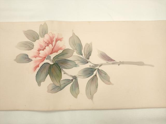 平和屋着物▼内山晴祥 手描き 塩瀬 九寸名古屋帯 枝花文 金彩 正絹 逸品 AABL2308pf