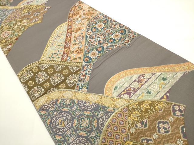 平和屋着物●六通柄袋帯 唐織 趣悦 重ね山吉祥花文 金糸 正絹 逸品 AABL2312pf