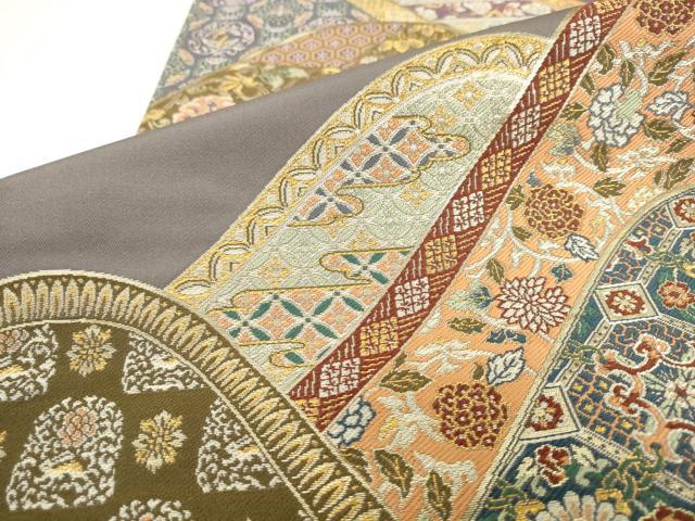平和屋着物●六通柄袋帯 唐織 趣悦 重ね山吉祥花文 金糸 正絹 逸品 AABL2312pf