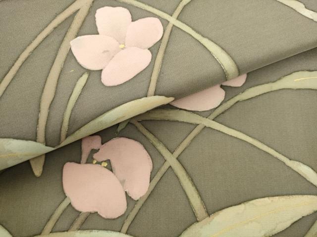 平和屋着物●塩瀬 九寸名古屋帯 ろうけつ染め 草花文 金彩 鈴乃屋扱い 正絹 逸品 AABL2315pf