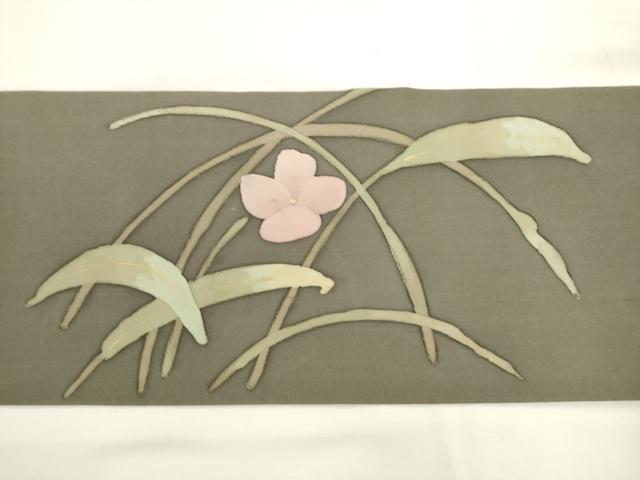 平和屋着物●塩瀬 九寸名古屋帯 ろうけつ染め 草花文 金彩 鈴乃屋扱い 正絹 逸品 AABL2315pf