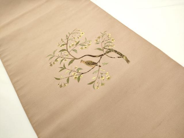 平和屋着物●爪掻き本綴れ 八寸名古屋帯 総刺繍 休み鳥 正絹 逸品 AABL2320pf