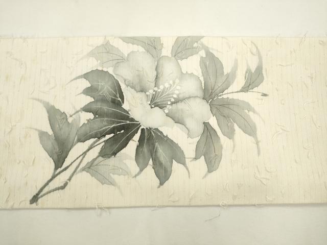 平和屋着物●九寸名古屋帯 作家物 手描き 髭紬 草花文 正絹 逸品 AABL2325pf