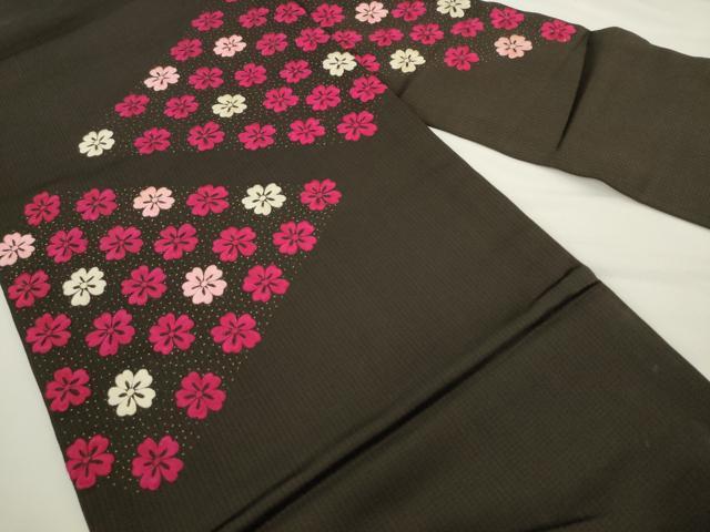 平和屋着物●アンティーク 大正ロマン 九寸名古屋帯 総手刺繍 舞花文 黒地 正絹 逸品 AABL2341pf