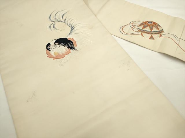 平和屋着物▼九寸名古屋帯 犬 チン 金糸 正絹 逸品 AABL2341pf