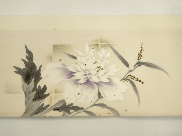 平和屋着物●塩瀬 つけ帯 手描き 草花文 正絹 逸品 AABL2355pf