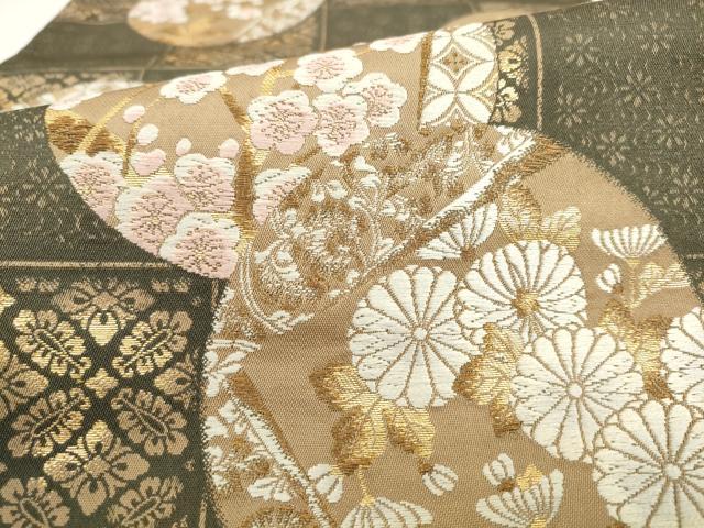 平和屋着物●六通柄袋帯 唐織 草花丸文 金糸 正絹 逸品 AABL2357pf