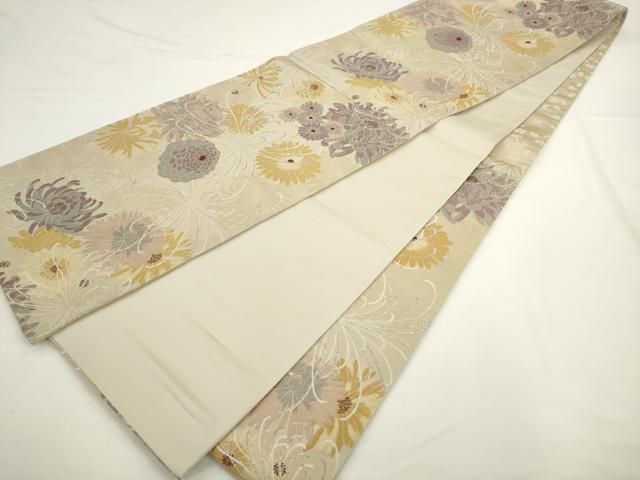 平和屋着物●六通柄袋帯 菊 銀糸 正絹 逸品 AABL2374pf