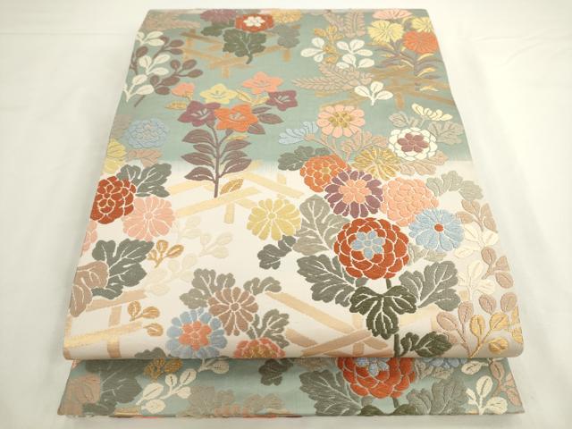 平和屋着物●六通柄袋帯 唐織 草花文 金糸 正絹 逸品 AABL2382pf
