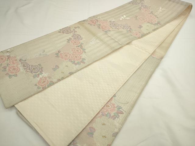 平和屋着物▼六通柄袋帯 草花文 金銀糸 正絹 逸品 AABL2383pf