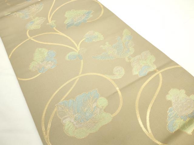 平和屋着物●全通柄 本袋帯 更紗花鳥文 金糸 正絹 逸品 AABL2384pf