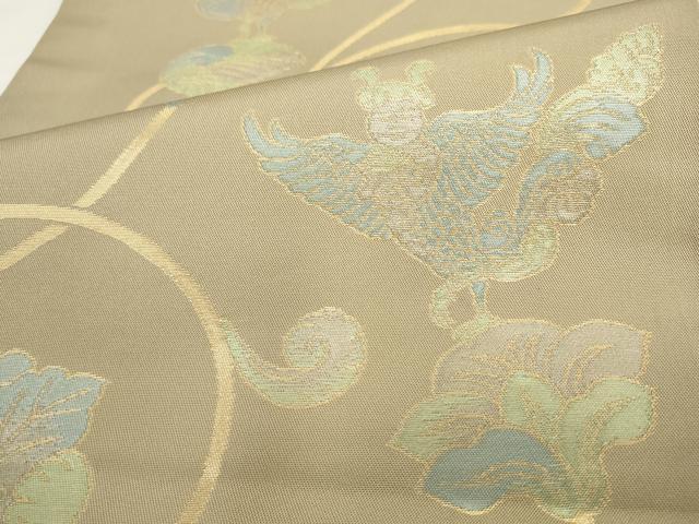 平和屋着物●全通柄 本袋帯 更紗花鳥文 金糸 正絹 逸品 AABL2384pf