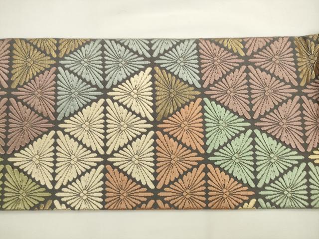 平和屋着物●九寸名古屋帯 唐織 松葉文 金糸 正絹 逸品 AABL2397pf
