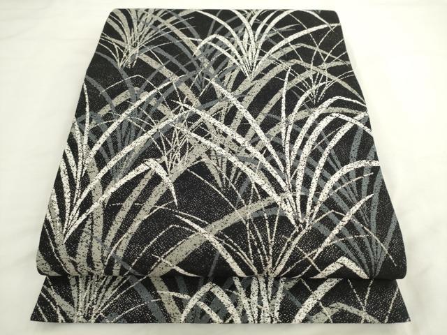 平和屋着物●六通柄袋帯 芝文 黒地 銀糸 鈴乃屋扱い 正絹 逸品 AABL2408pf