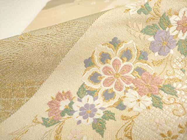 平和屋着物●六通柄袋帯 深山小花文様 金糸 正絹 逸品 AABL2419pf