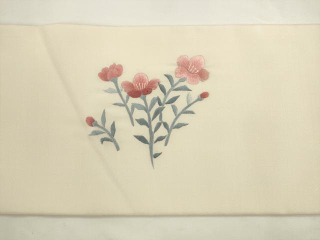 平和屋着物●九寸名古屋帯 総刺繍 草花文 正絹 逸品 AABL2424pf