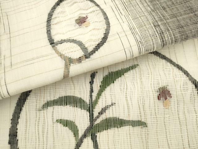平和屋着物▽西陣 宮階織物 宮繍苑 里葉 九寸名古屋帯 スリーシーズン 春夏秋 団扇 蛍 金糸 正絹 逸品 AABL2438pf